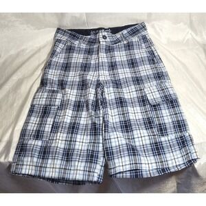 Roadblock Boy's Plaid Cargo Shorts - Blue - Size 12